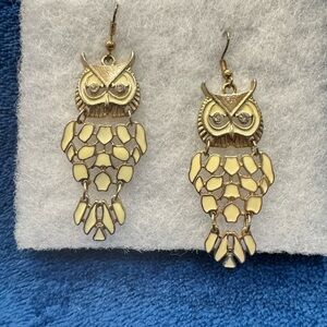 Gold and Cream Owl Earrings